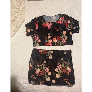 Shein swim top and sheer skirt coverup